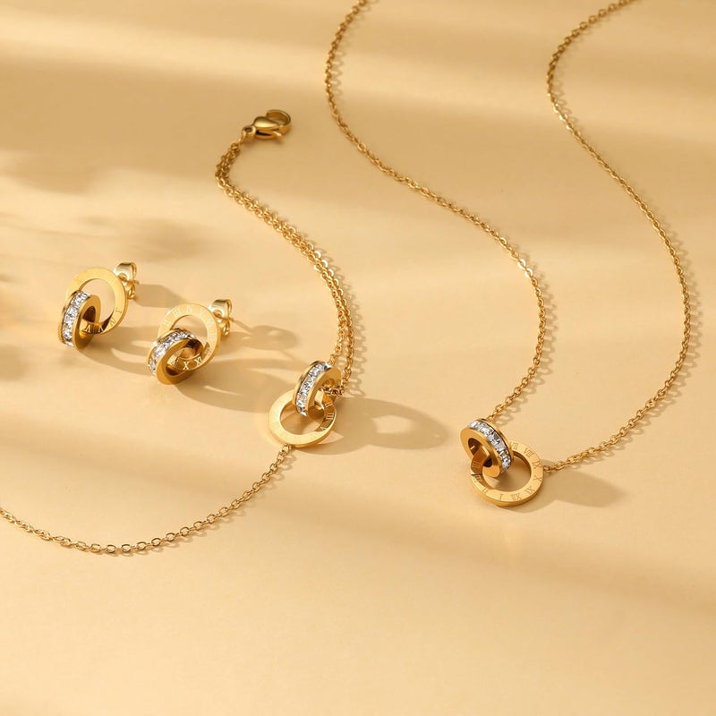 Mujahid Store Gold & Silver Jewelry Set (Necklace, Earrings, Ring) - Water-Resistant, Hypoallergenic & Fashionable Jewelry for Wedding, Christmas & Birthday - Image 4